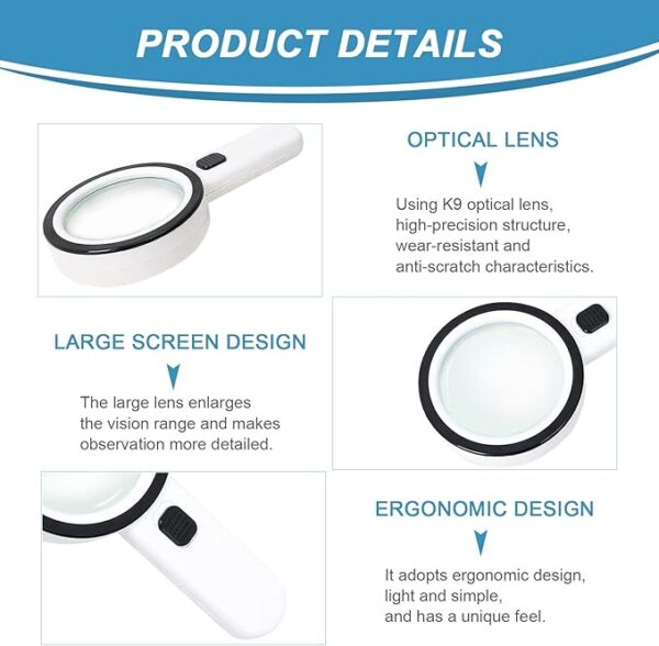magnifying glass with LED lights details
