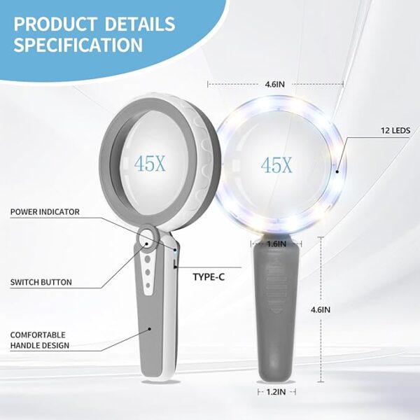 rechargeable magnifying glass specification