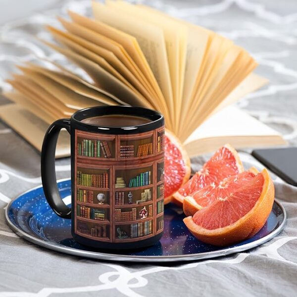 library coffee mug while reading