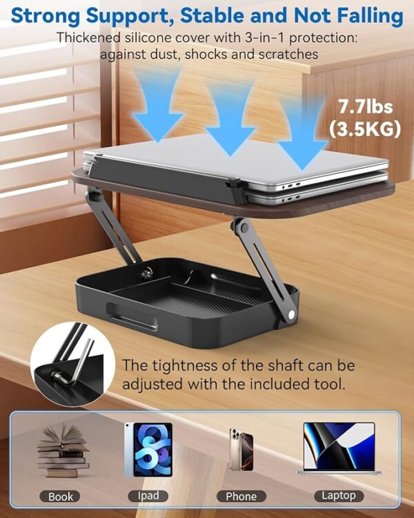book stand with storage details