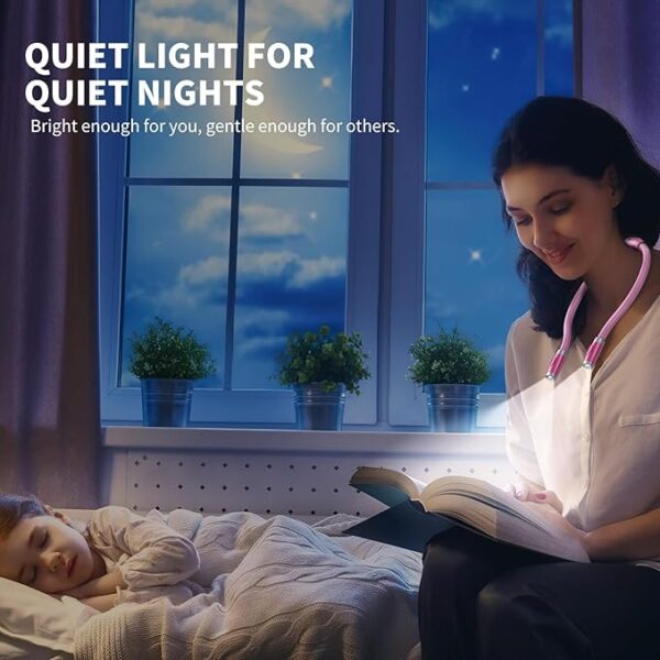 pink neck reading light in use