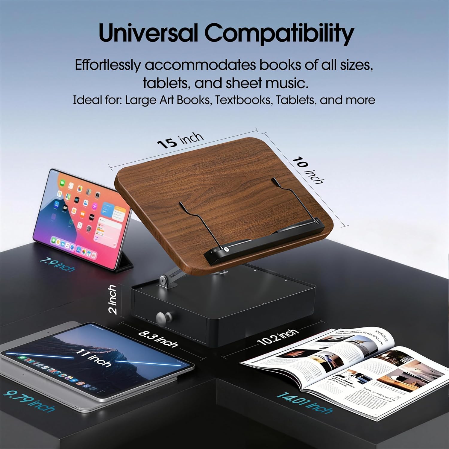 book stand with storage drawer compatibility