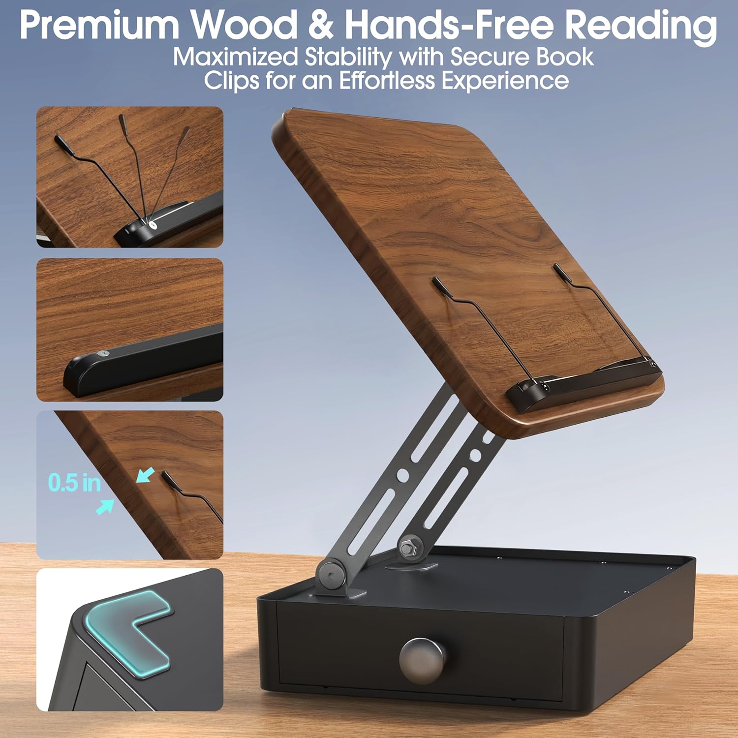 book stand with storage drawer design