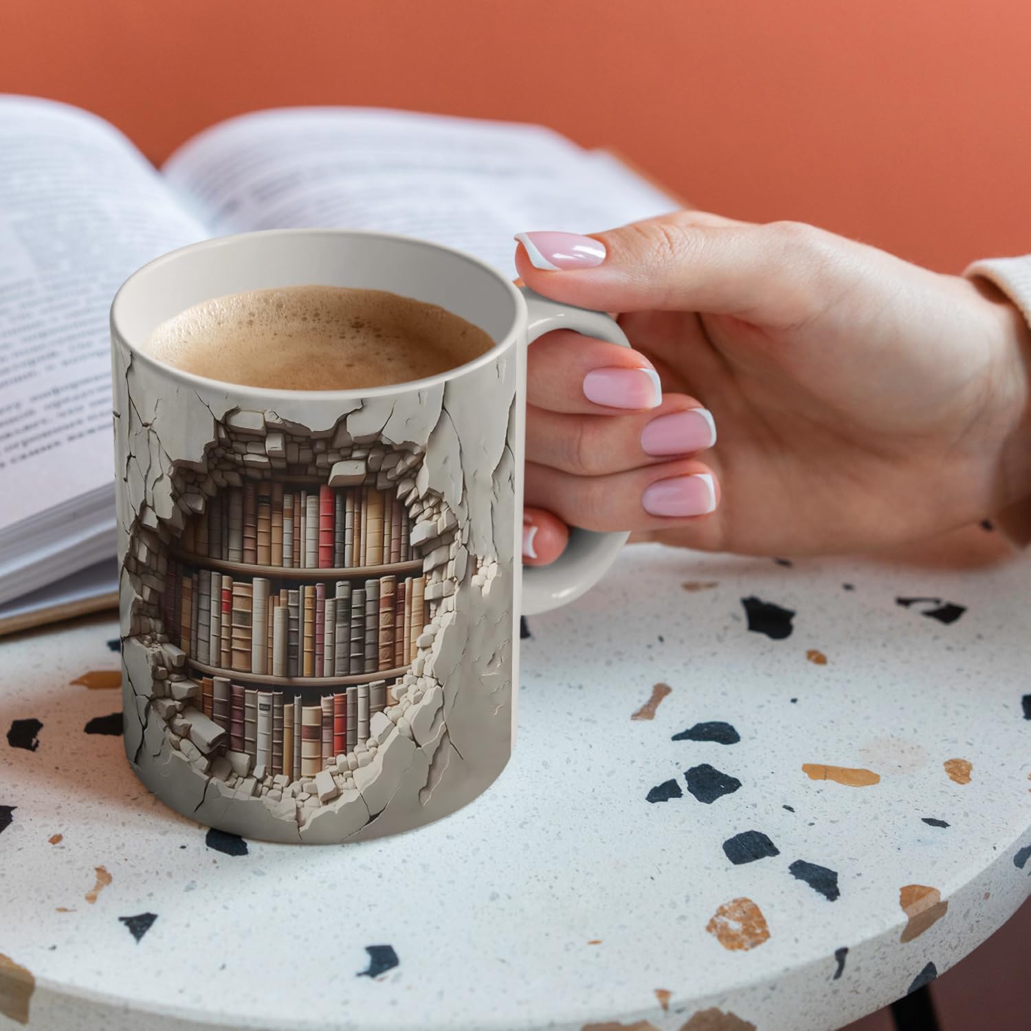 library bookshelf mug in use