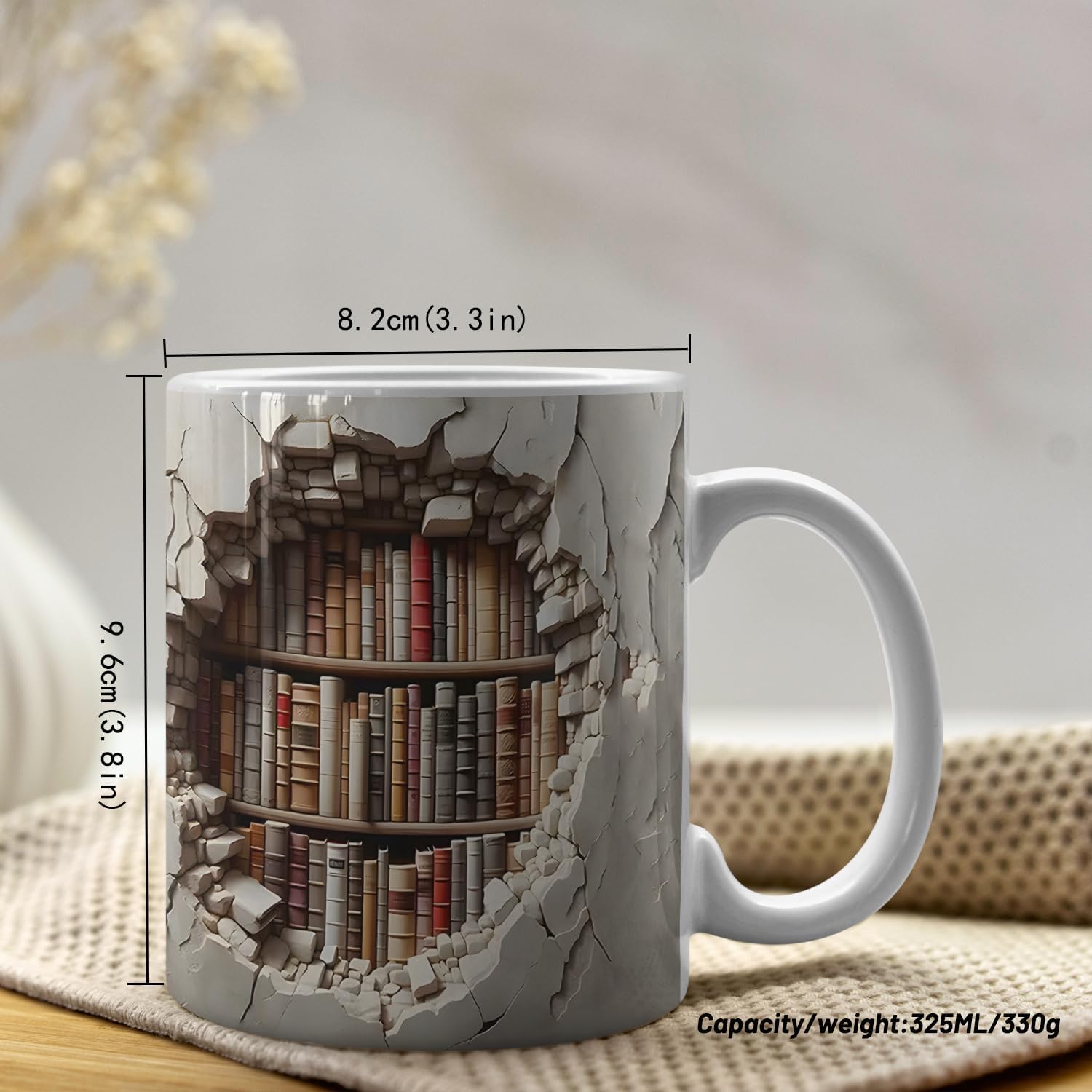 library bookshelf mug measurement