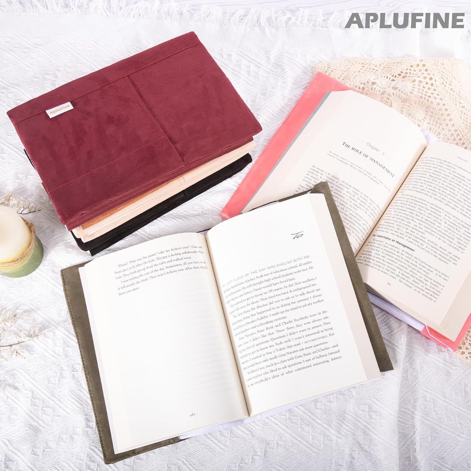 velvet book cover in use