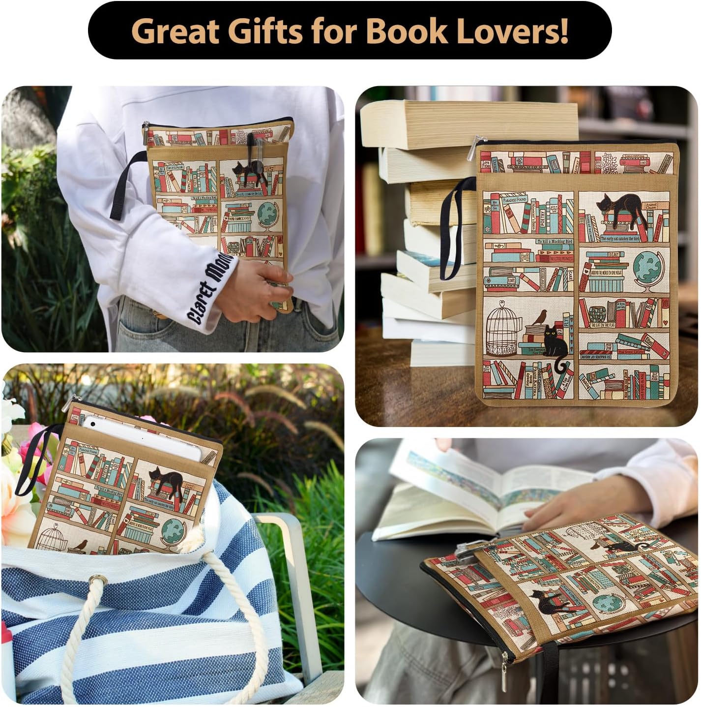 black cat book sleeve gift for book lovers