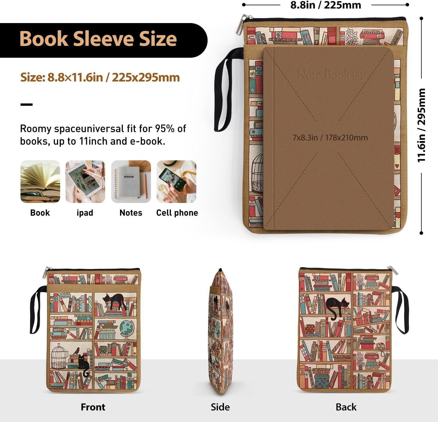 black cat book sleeve size