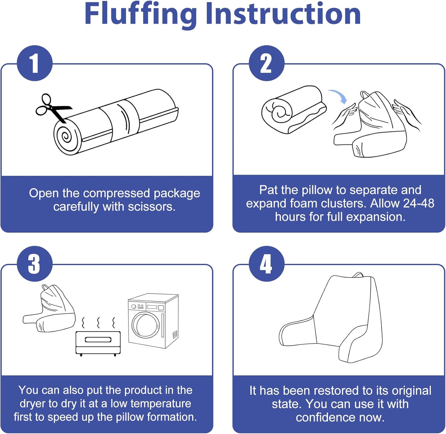 reading back pillow wth arms fluffing instructions