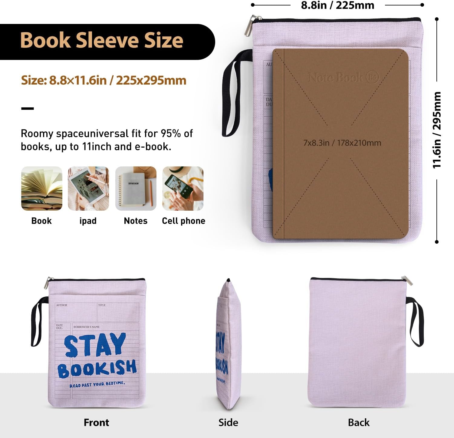 stay bookish book sleeve size